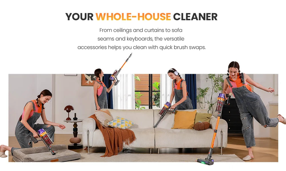Erabros EV5 550W Cordless Vacuum Cleaner,70kPa Suction,80Mins Battery,LED Display,1.5L Dust Bin,Handheld Vacuum for Home Pet Car