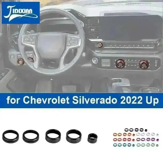 JIDIXIAN Car Center Console Knob Decoration Ring for Chevy Silverado 2022 2023 Up Central Control Knobs Cover Inner Accessories