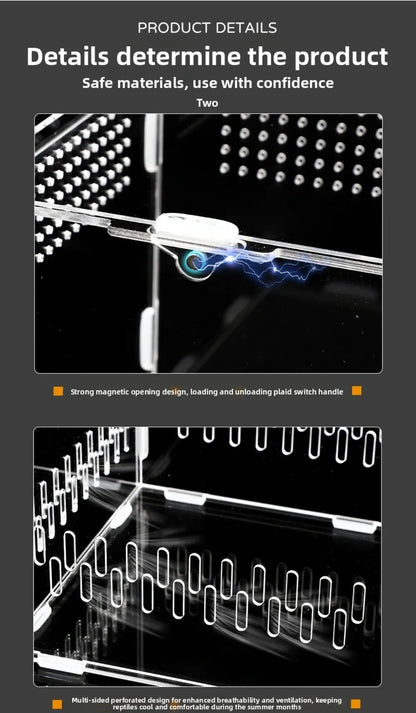 Acrylic Jumping Spider Enclosure 2 Doors Transparent Reptile Feeding Cage Ventilated Design Escape-proof Reptile Habitat