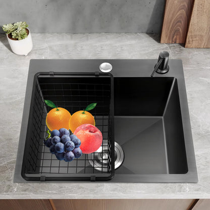 High-Class Kitchen Sink Complete Set,45*40*20Cm,201 Stainless Steel Durable Large Capacity Clean Sink，Single Bowl Black Sink