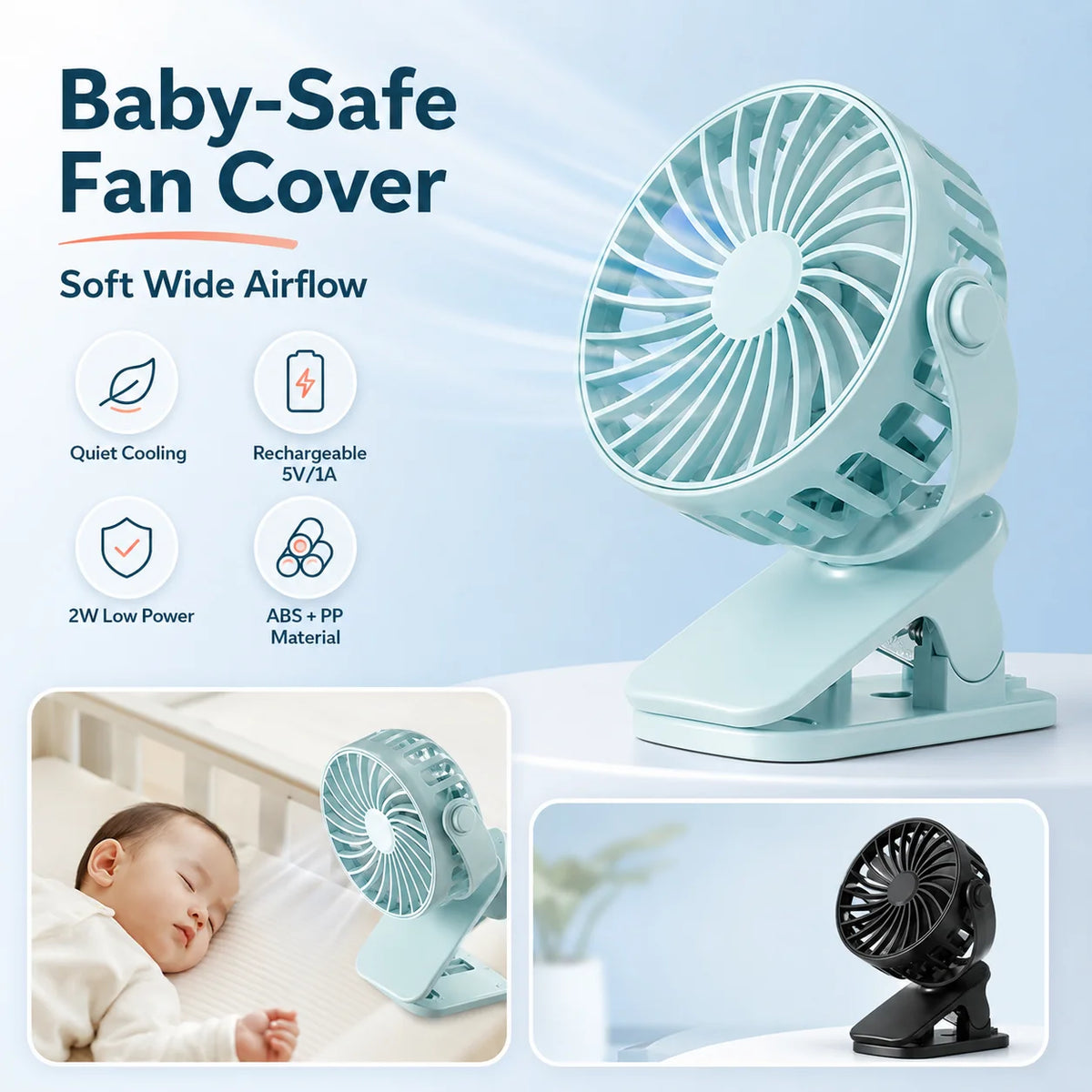 Rechargeable Fan 720° Rotating Hanging Clip Fan with Nightlight for Easy Portability Office Bedroom Dormitory Outdoor Small Fan