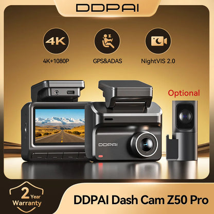 DDPAI Dash Cam Z50 Pro 4K UHD 3"IPS Display Built-in GPS ADAS Dual-channel Car DVR Wi-Fi 24H Parking Monitor Dash Car Camera