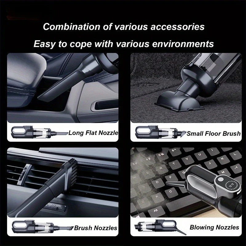 Brushless handheld vacuum cleaner, cordless, high suction, portable vacuum cleaner for home and car, Mini, rechargeable, with LED car cleaning.