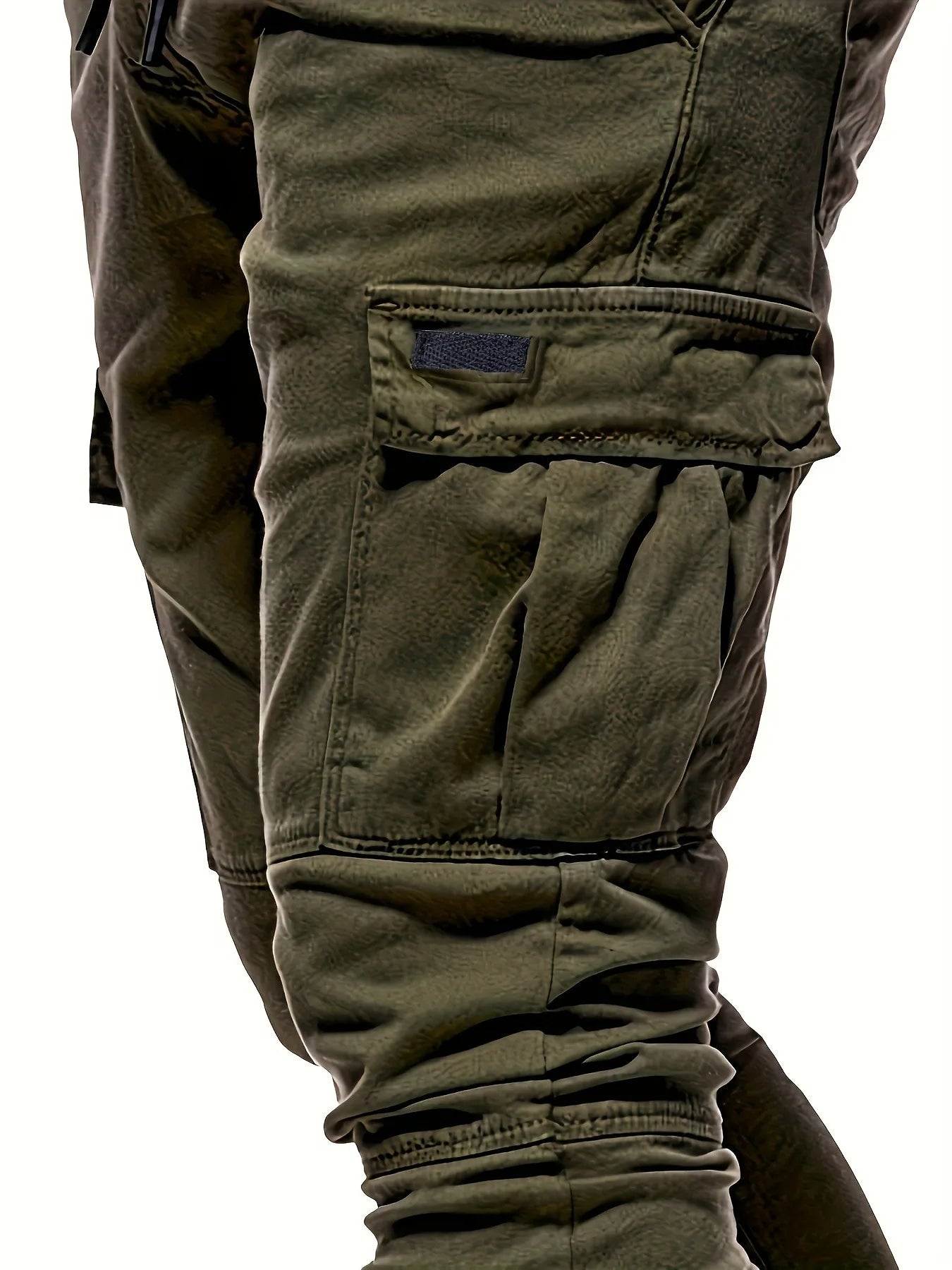 Men's drawstring loose multi pocket work pants, spring and autumn outdoor, men's work pants