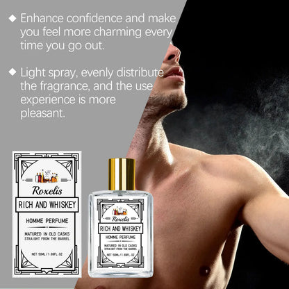 Roxelis Whiskey Scent Perfume Exude Elegance Lasting Charm Boost Confidence Light Fragrance Level Fragrance Spray for Men 50ml