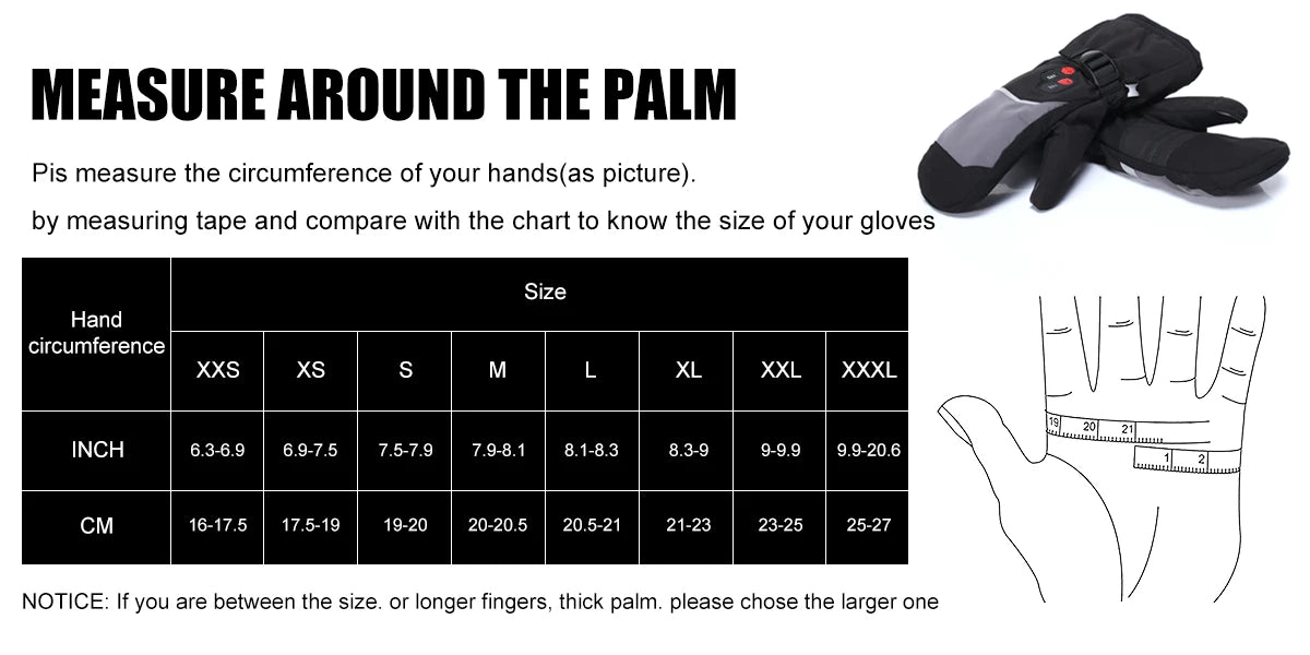 Heated Gloves For Winter 7.4V Rechargeable Battery Powered Electric Heating Hand Warmer Skiing Glove For Fishing Skiing Cycling