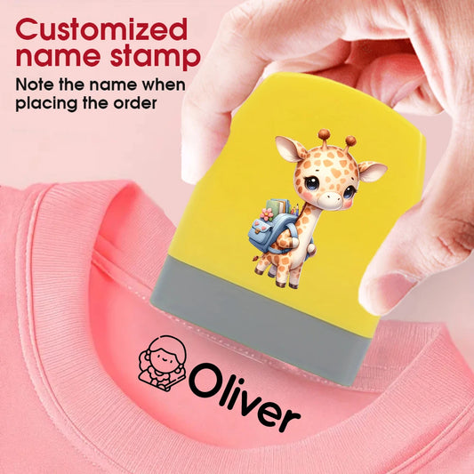 Cartoon Giraffe Customized Name Stamps for Kids,Personalized Waterproof Stamp for Clothing Name Seal for Student&Child