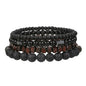 4Pcs/Set Black Gall Stone Volcanic Stone Wood Beads Multi-layer Men's Combination Elastic Bracelet For Couple Friends Jewelry