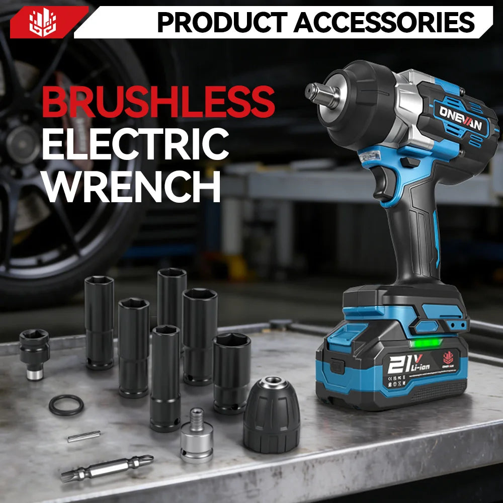 ONEVAN 2800N.M High Torque Brushless Electric Wrench Cordless 1/2 Inch Screwdriver Impact Drill Tool For Makita 18V Battery Pin