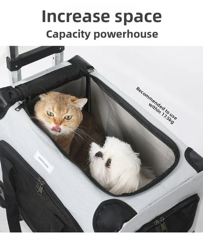 Large Wheel Breathable Pet Rolling Carrier Large Capacity Travel Bag For Two Cats Dogs Portable Car Pet Stroller