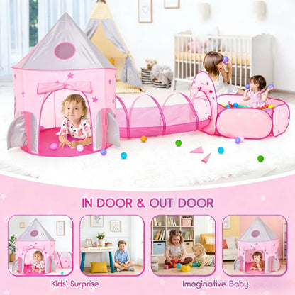 IMBABY Foldable Princess Tent with Tunnel, 3PC Kids Play Tent for Toddlers Girls, Indoor Outdoor Castle Playhouse for Baby Gifts
