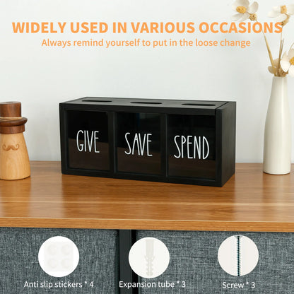 3 Grids Wall-mounted Save Spend Bank Visualized Money Saving Box Wooden Piggy Bank Give Save Spend Money Boxes for Kids Adults