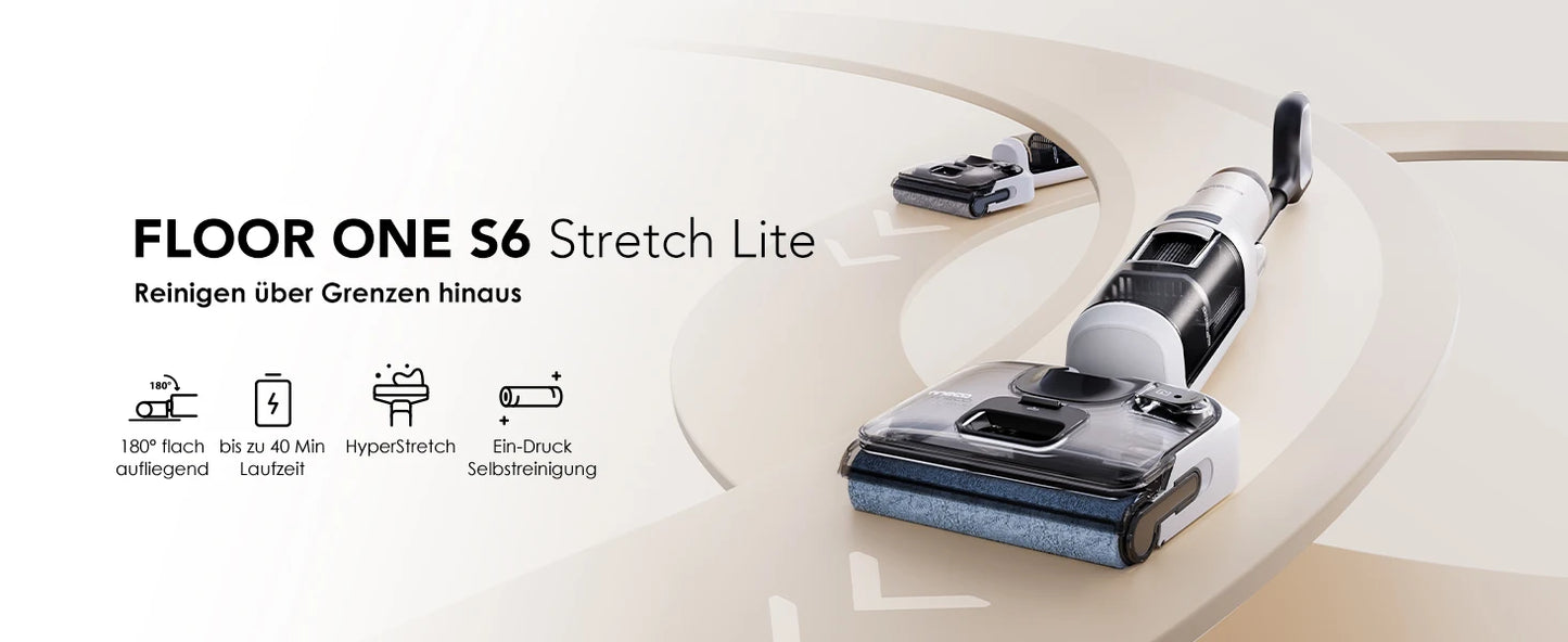 Tineco Floor ONE S6 Stretch Lite Wet Dry vacuum cleaner 180 ° Lay Flat Wet vacuum cleaner Centrifugal Air Drying 40min Running Time