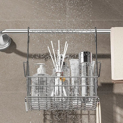 Stainless Steel Bathroom Shelf No-Drill Shower Holder Hanging Organizer Tall-Rail Shower Storage Rack Shower Basket With Hooks