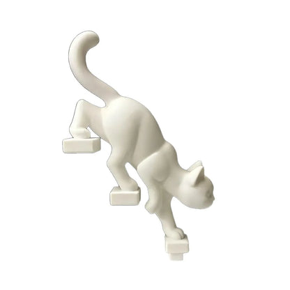 Modern White Leaping Cat Sculpture Geometric Minimalist Home Decor Living Room Desk Ornament Ideal Gift for Cat Lovers