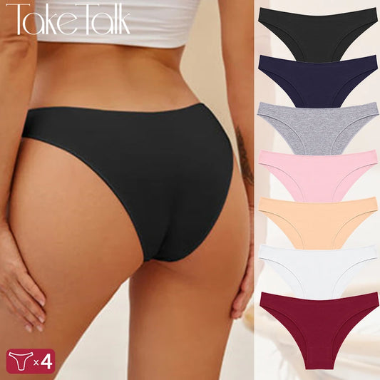 4PCS/SET Seamless Cotton Panties Women Sexy Low Waist Briefs Solid Color Breathable Female Underwear Soft  Comfortable Intimates