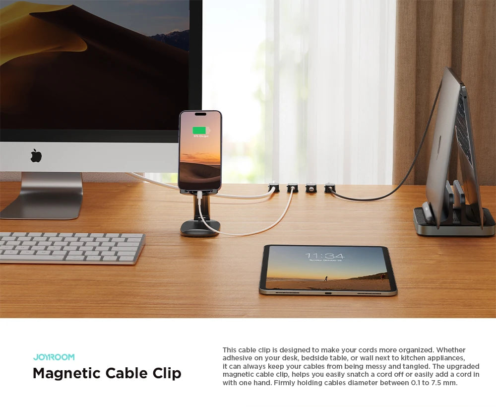 Joyroom Magnetic Cable Clips Cable Smooth Adjustable Cord Holder Cable Management Wire Keeper Under Desk Cable Organizer Holder