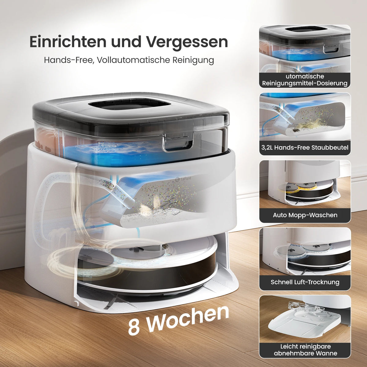 LEFANT M3L Robot dust vacuum cleaner all-in-one charging station 12000 Pa suction 220 min battery life DToF navigation Double R