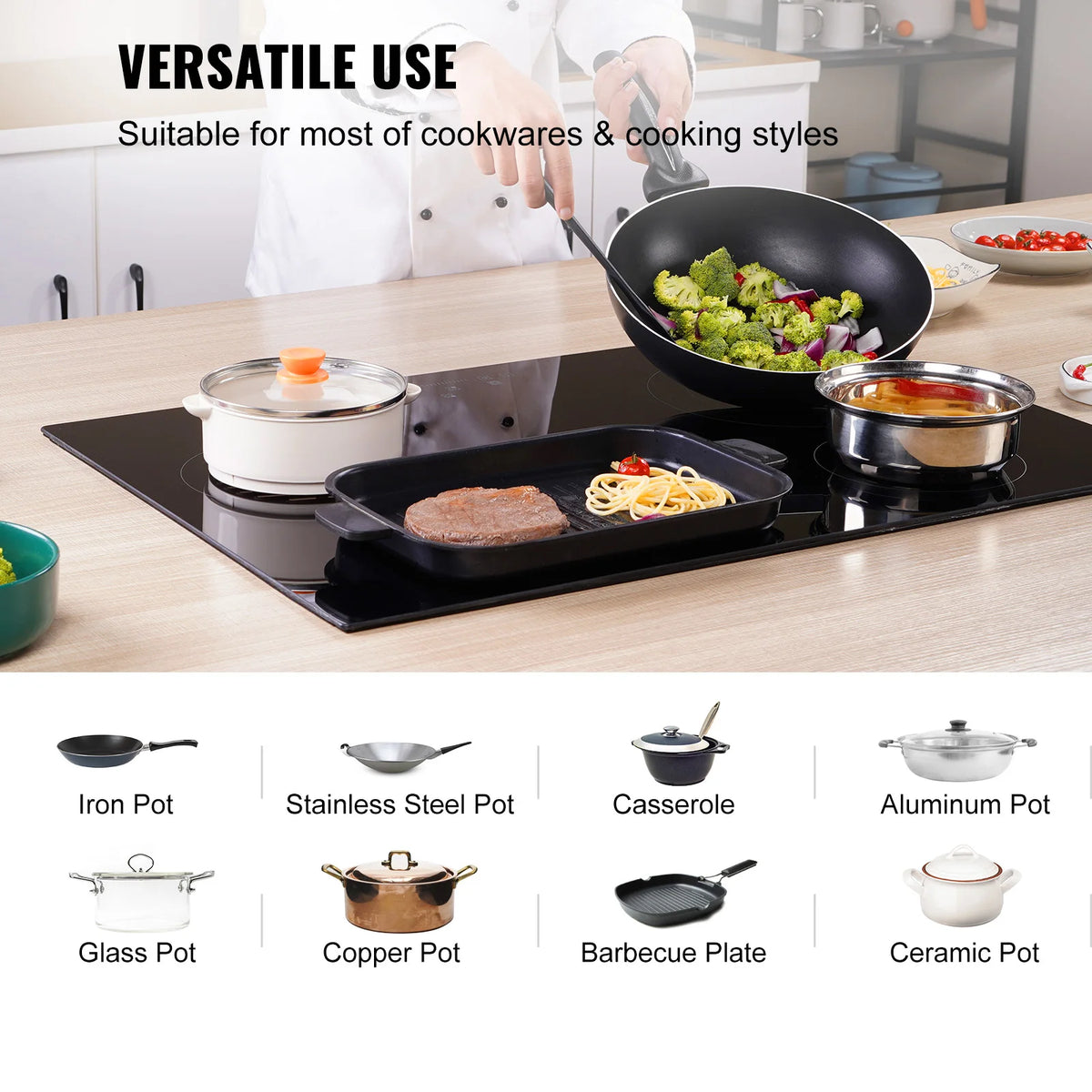 SucceBuy 2/4/5 Burners Built-in Induction Stove Top 12/24/30in Ceramic Glass Electric Cooktop For Household Commercial  Cooking