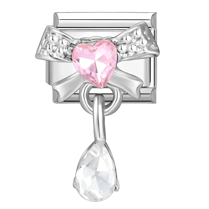 Zircon Star Heart Bow Moon Cherry Moon Italian Charm Links Fit 9mm Stainless Steel Bracelet Women Jewelry DIY Making Gifts