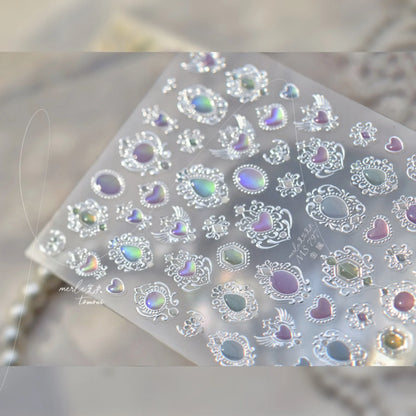 Cat's Eye 5D Gradient European Love Heart Gem Wing Crystal Geometric Colorful Self Adhesive Nail Art Stickers Manicure Decals