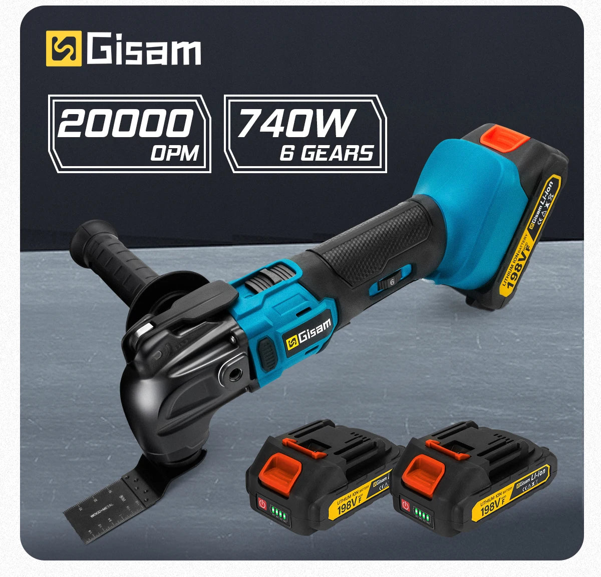 Gisam 20000OPM Cordless Quickrelease Oscillating Tool Multifunction Trimmer Power Tool Anti-Vibration for makita 18V battery Pin