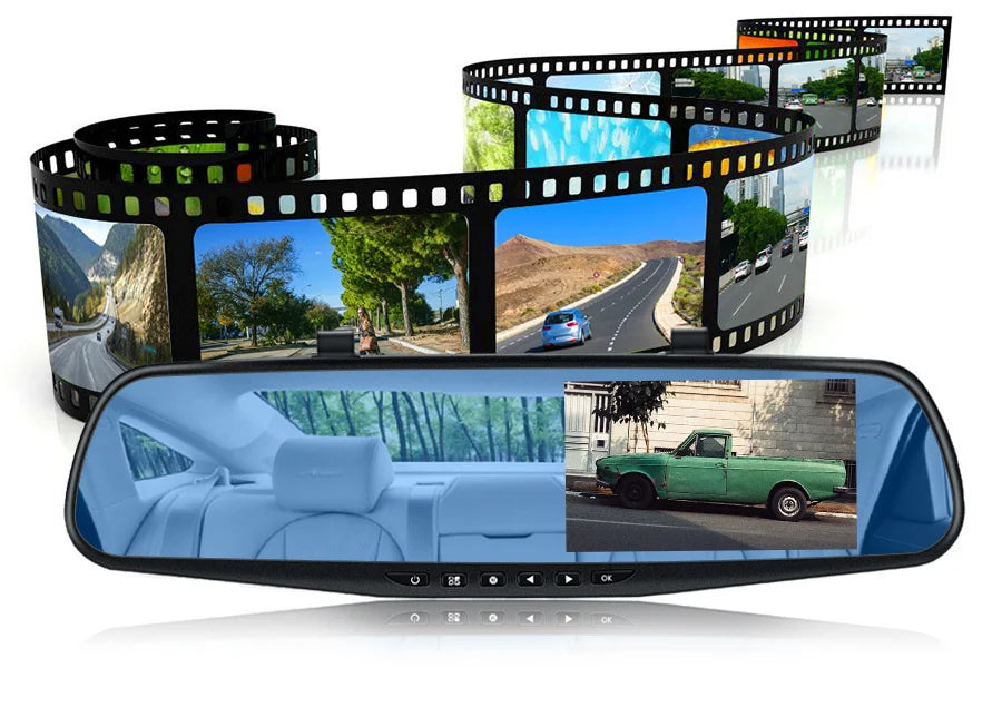 4.3 Inch 1080P Night Vision Camera Dual Lens DVR  Rearview Mirror Dashcam Car Dvr Dash Camera Car Video Recorder Auto Bluck Box