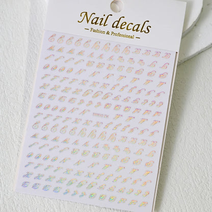 1Pc 3D Roman Letter Nail Stickers Gold/Silver/Black/Laser Alphabet Self Adhesive Decal Y2K English Words/Number Manicure Sliders