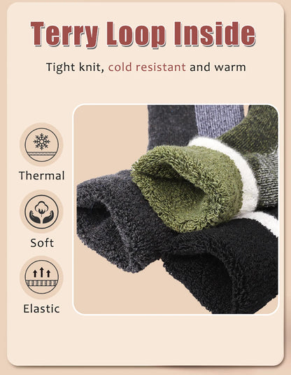 3Pairs Super Thick Merino Wool Socks Male Men Winter Thermal Cashmere Socks Fleece Terry Loop Middle Tube Socks High Quality