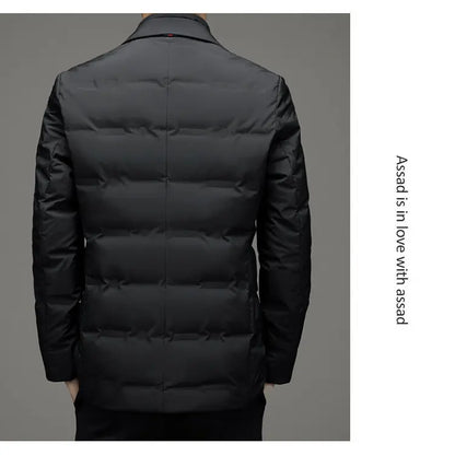 Men's Solid Color Detachable Stand Collar Long Sleeve Casual Business Trendy Down Coats Winter New Fashion Suit Blazers Clothes
