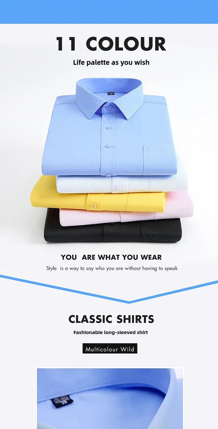 Men's Long-Sleeved Shirt Business Casual Solid Color Striped Plaid Spring Summer Free Ironing All Fit Tooling Comfortable