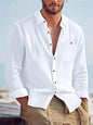 2025 Autumn New Men's Cotton and Hemp Long Sleeve Shirt Loose Casual with Pocket Collar Shirt