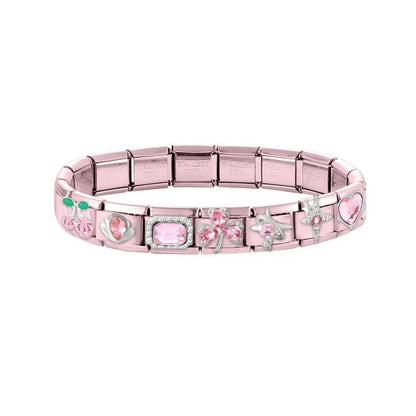 2025 New Women Romantic Pink Cherry Heart Shiny CZ Italian Charm Links Fit 9mm Bracelet Stainless Steel DIY Making Jewelry Gifts