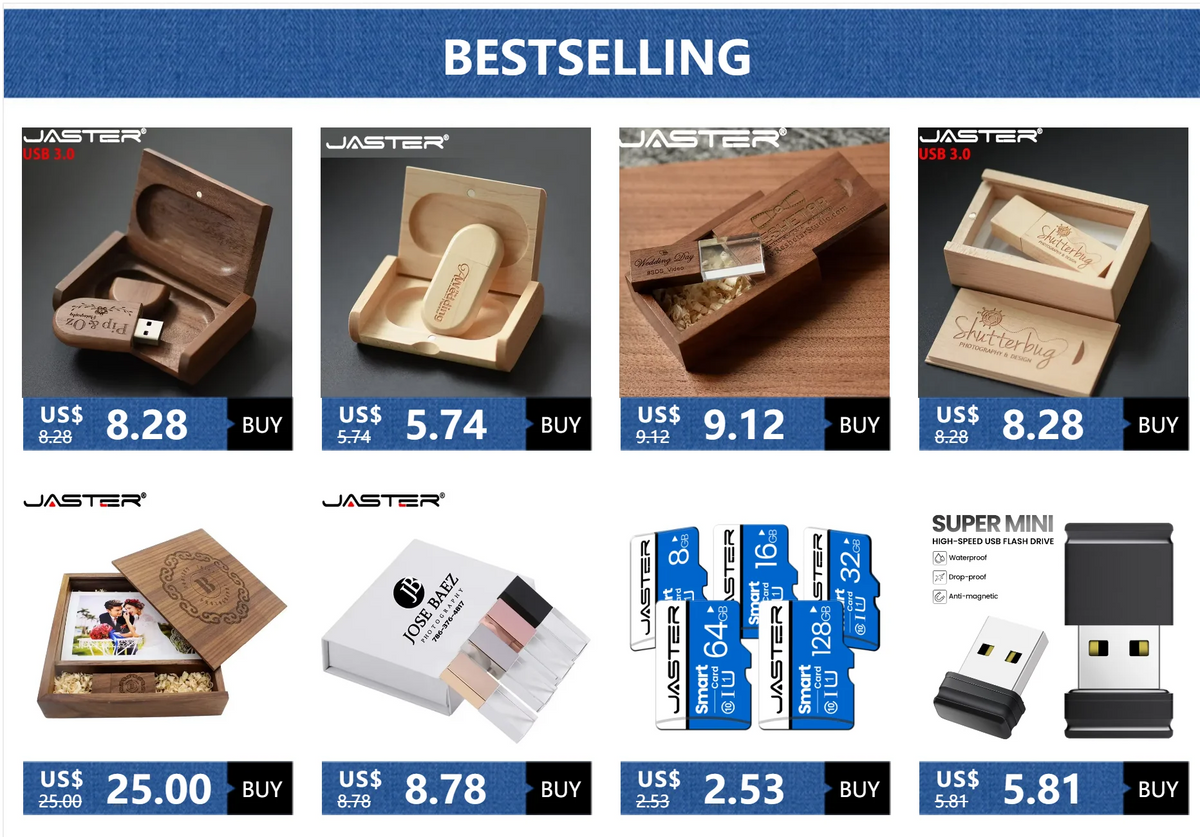 JASTER High Quality Wooden Logo Engrave Wood USB Flash Drive 4GB 8GB 16GB 32GB 64GB Wedding Gift Flash Memory Card Pen Drive