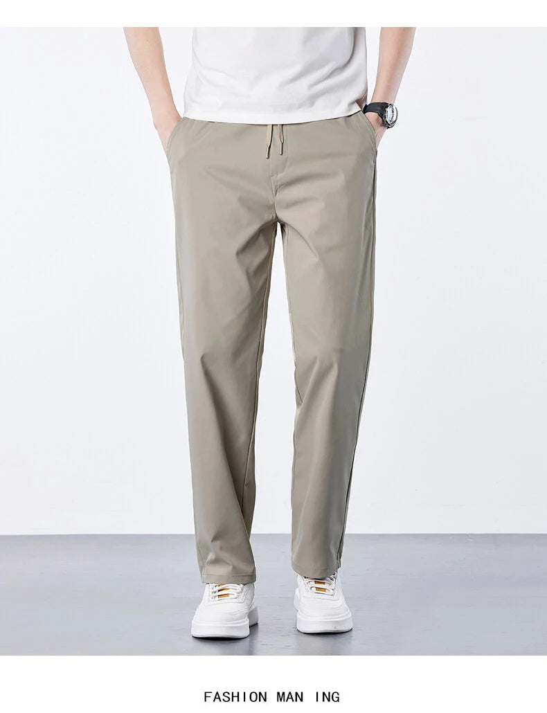Mens Elastic Waist Casual Pants Quick Dry Wrinkle Free Slacks Summer Light Weight Trousers Spring Summer Running Golf Pants