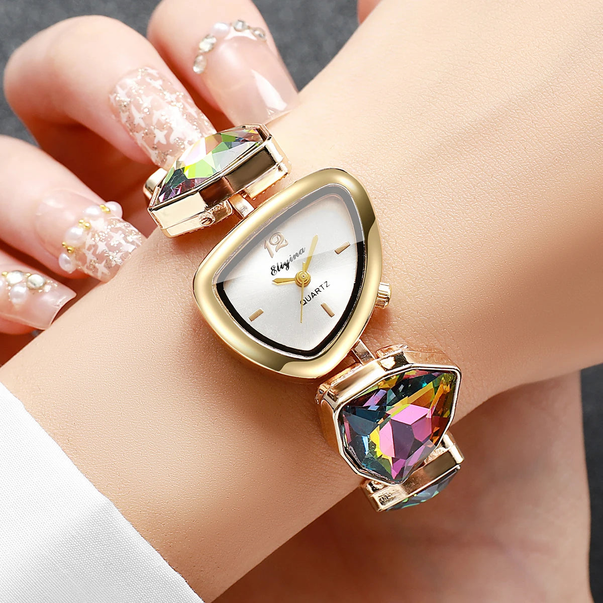 Elegant Rhinestone Bracelet Strap Women Watches Fashion Irregular Dial Ladies Quartz Wristwatch Reloj Mujer (Without Box)