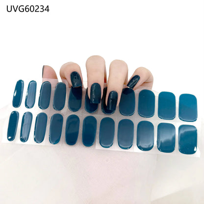 16/20/22Tips Semi-Cured Gel Nail Wraps Full Cover Manicure DIY Waterproof Long Lasting Gel Nail Stickers set for UV Lamp Need