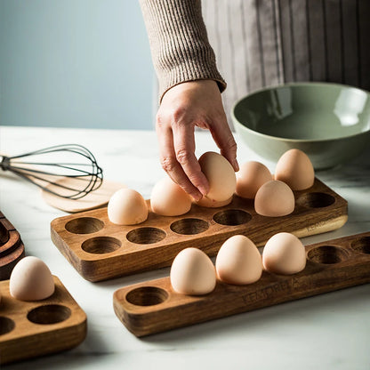 Japanese Style Wooden Double Row Egg Storage Box Home Organizer Rack Eggs Refrigerator Holder Kitchen Fresh Keeping Accessories