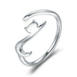 BAMOER 100% 925 Sterling Silver Sticky Cat with Long Tail Finger Ring Women Ring Adjustable Engagement Ring Jewelry SCR220