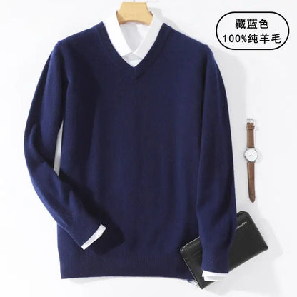Super 100% Cashmere Sweater 2021 Men Pullover Autumn Winter Warm Classic V-neck Sweaters Male Jumper Jersey Hombre Pull Homme