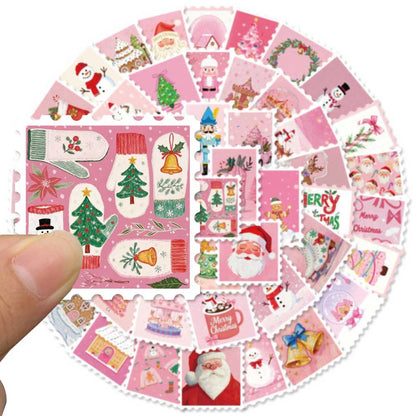 10/30/50pcs Cartoon Pink Christmas Stamps Stickers Cute Santa Claus Aesthetic Decals Luggage Notebook Phone Graffiti Sticker Toy