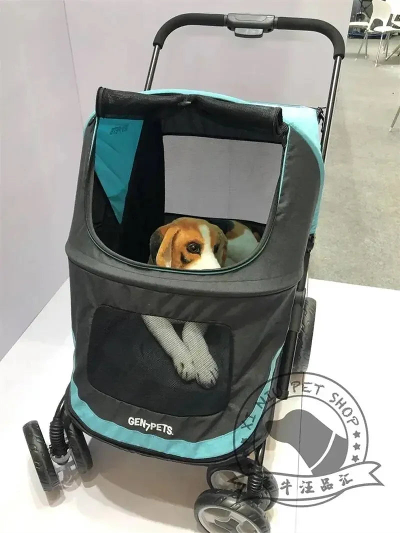 Portable Golden Retriever Large Dog Pet Stroller Cart Simple 4-wheel Foldable Large Capacity Stroller Outdoor Travel Pet Trolley