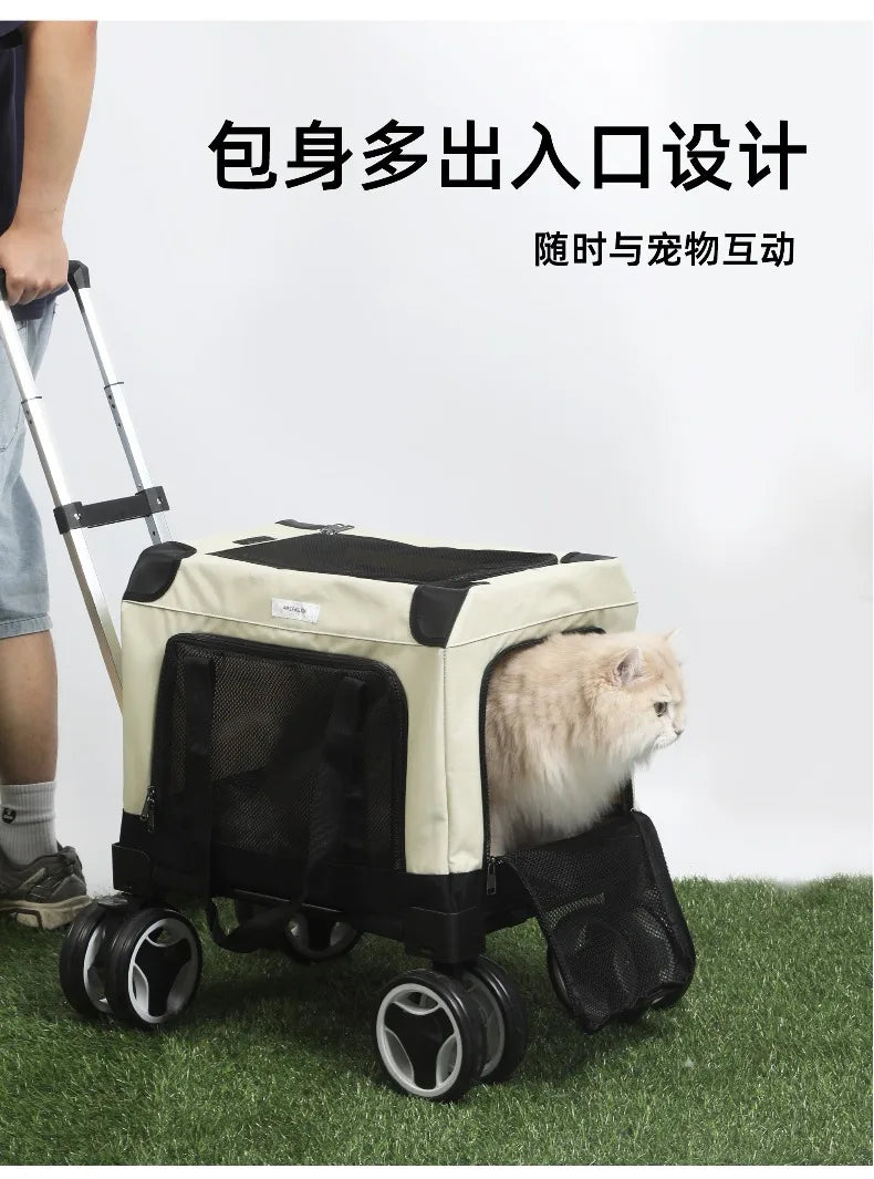 FurStarLarge Pet Rolling Carrier With Wheels Multi-Cat Travel Trolley Bag Spacious Dog Carrier Backpack Portable Car Seat Pet St