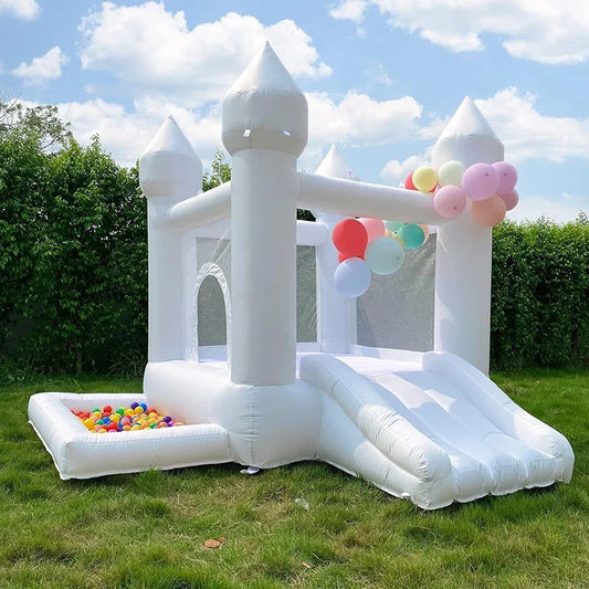 Inflatable Bounce House White Jumping Castle With Ball Pool Slide Children Birthday Party Decoration Gift Wedding Bouncy Castle