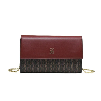 CH Women Crossbody Bag Splicing Letter Print Metal Chain Shoulder Purse PU Leather Flap Small Ladies Evening Clutch Handbag Gift