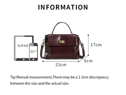 Genuine Leather Top Handle Crossbody Bag for Women Vintage Oil Wax Leather Shoulder Bag Small Luxury Designer Satchel Handbag