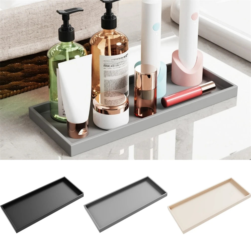 Bathroom Counter Tray Silicone Bathroom Vanity Tray Soap Dispenser Tray Countertop Storage For Dressing Tables