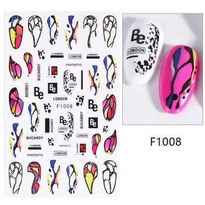 Black and White Love Flowers Line Art 3D Stickers Nail Decals Nail Art Accessories Butterfly Rose Nail Stickers Nail Sliders