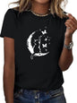 Women's Soft T-Shirt with Stylish Cat Moon Illustration print Comfort Fit Crew Neck Short Sleeve Casual summer fashion Clothing