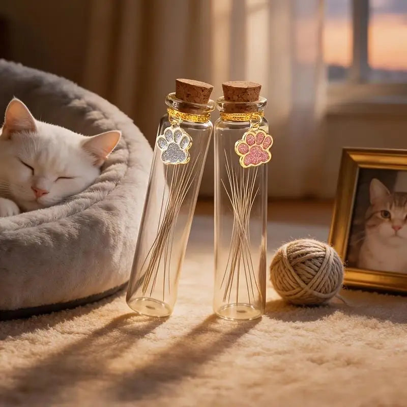 Pet Fur Keepsake Clear Glass Bottle Sealed Cork Stopper Glitter Paw Pendant for Dog Cat Loss Memorial Gift